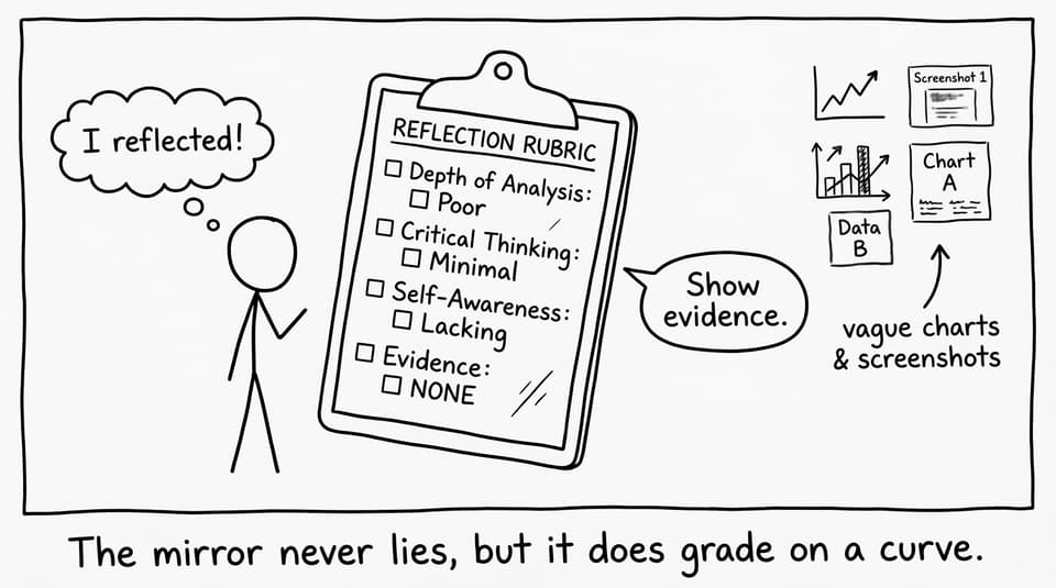 A rubric-mirror demanding evidence for “reflection”
