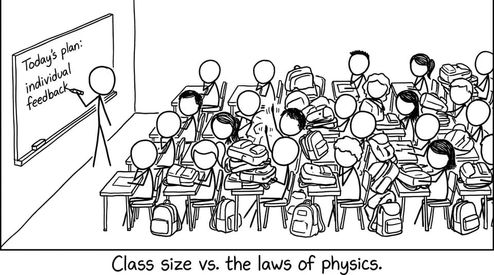 Crowded IB classroom comic