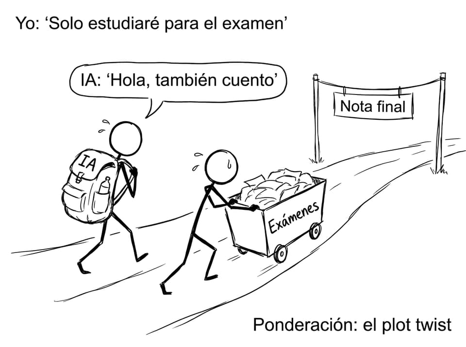 Comic sobre ponderación IA vs exámenes