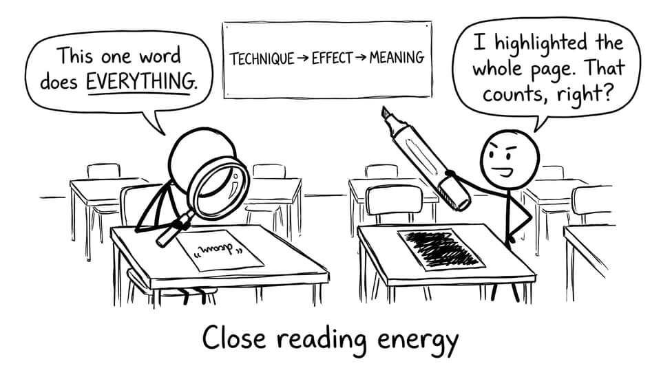 Close reading energy: micro-quote vs highlighting everything