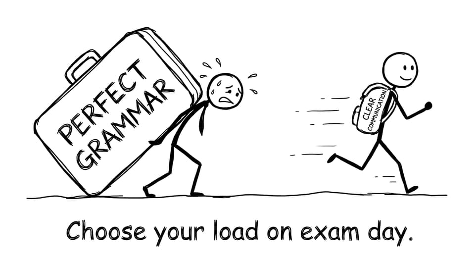 Perfect grammar suitcase vs clear communication backpack
