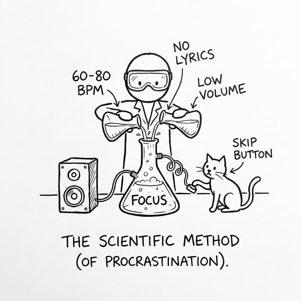 Study playlist as a lab experiment (cat = skip button)
