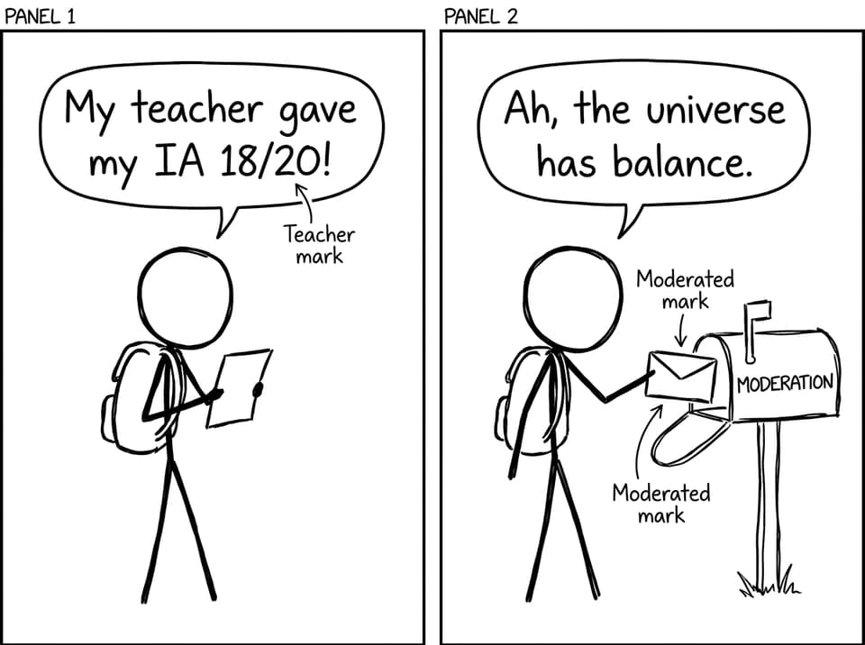 Two-panel moderation adjustment joke
