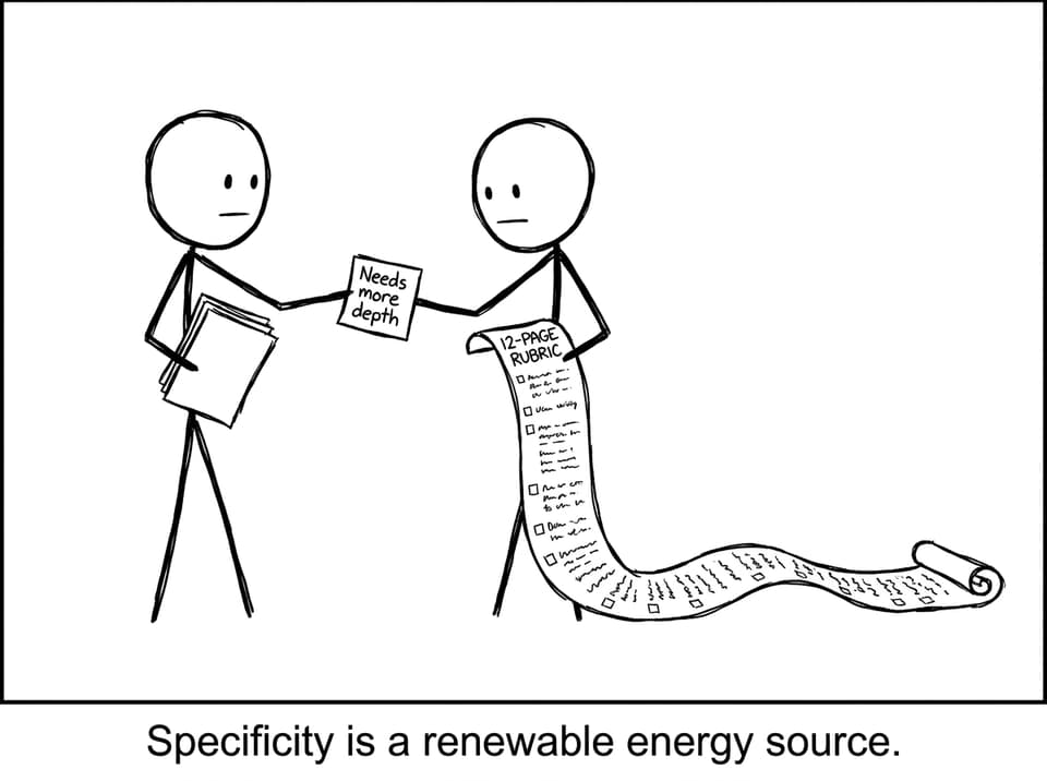 A sticky note vs a rubric scroll: specificity wins