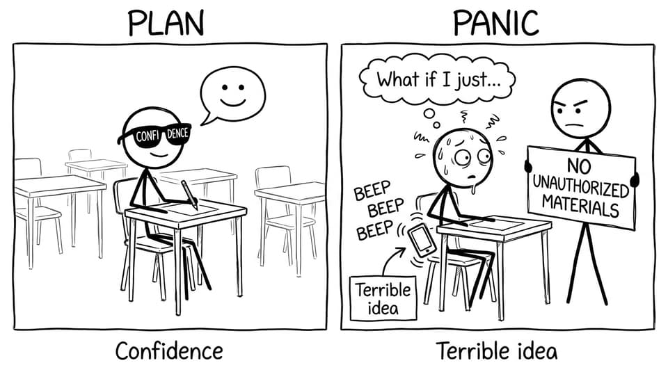 Plan vs panic exam comic