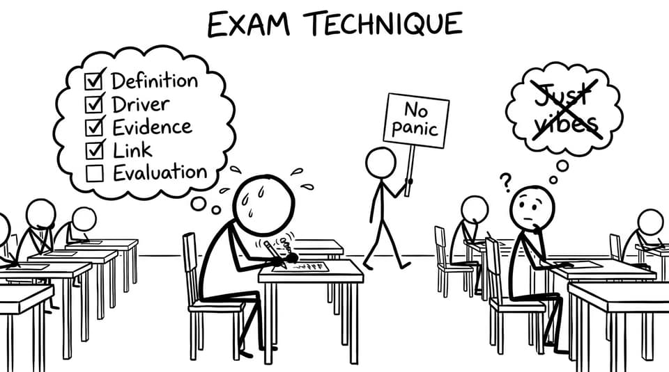 Exam hall checklist and no panic sign comic