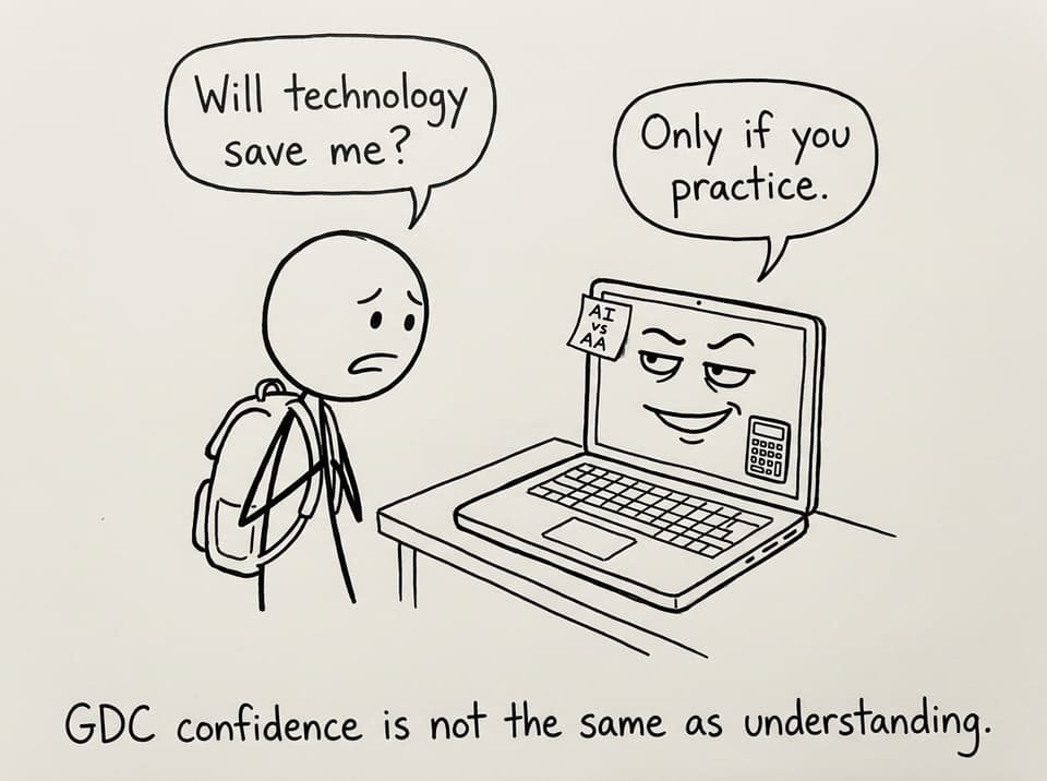 A laptop arguing about technology and practice