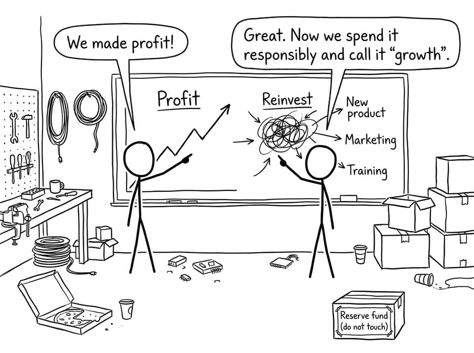 Comic about reinvesting profit responsibly