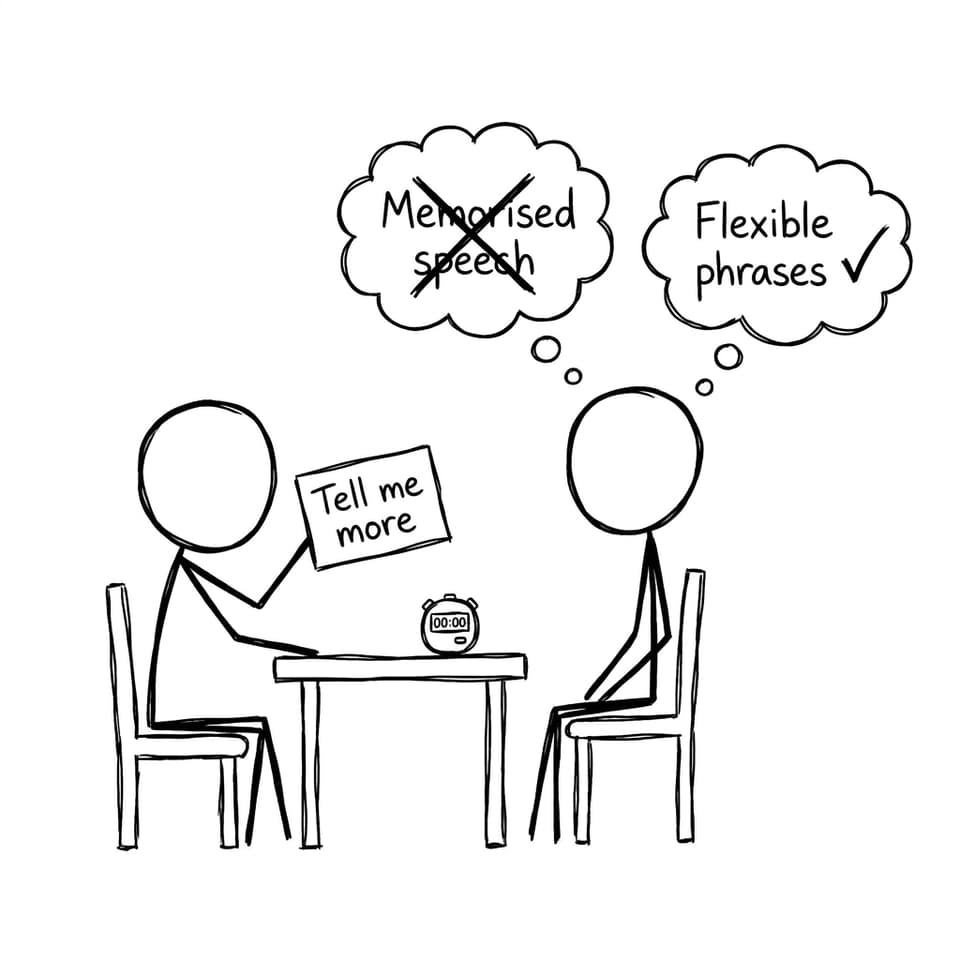 A funny oral exam comic about flexible phrases