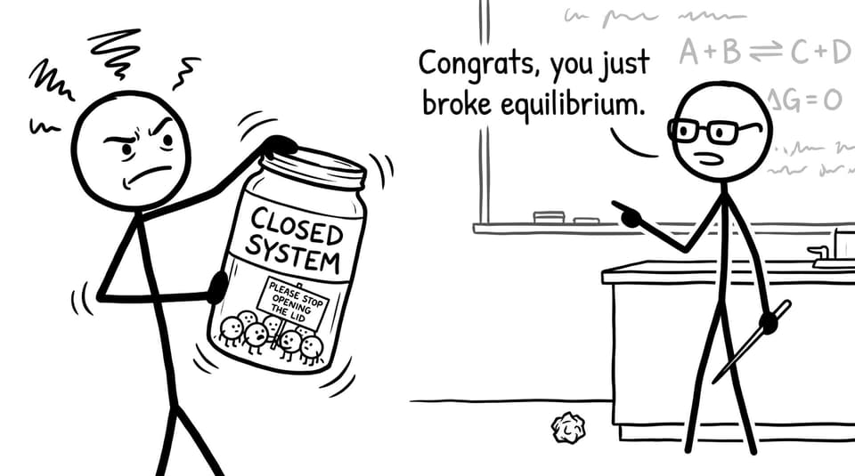 Stick figures shaking a closed system jar