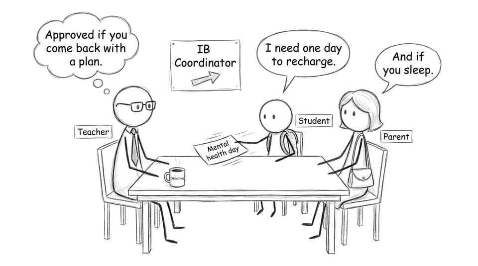 Teacher, parent, and student negotiating a mental health day