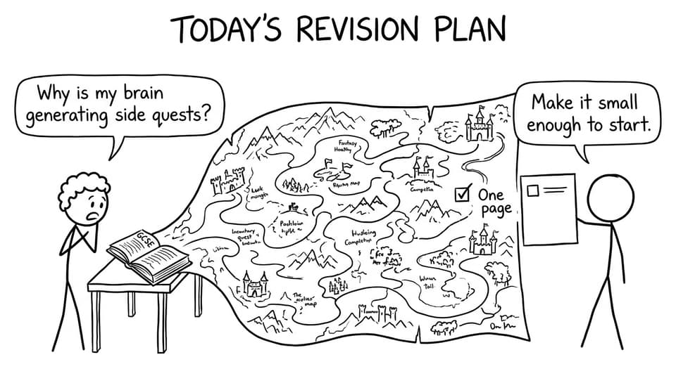 A funny comic about a GCSE book turning into a huge quest map