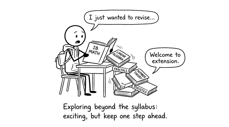 An IB Math textbook spills “extension” books in a funny way