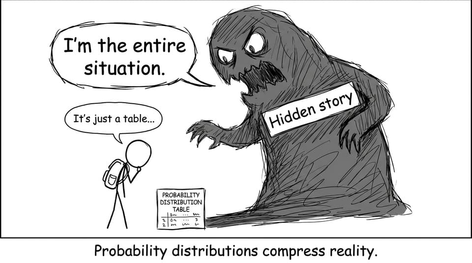 Tiny table casts a giant shadow labeled Hidden story