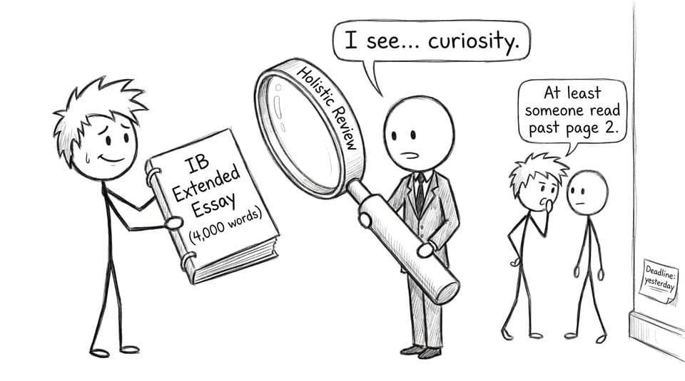 Comic: admissions magnifying glass