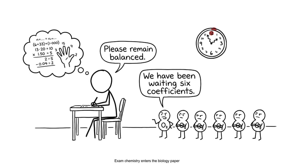 An exam student asking oxygen molecules to remain balanced while the clock watches