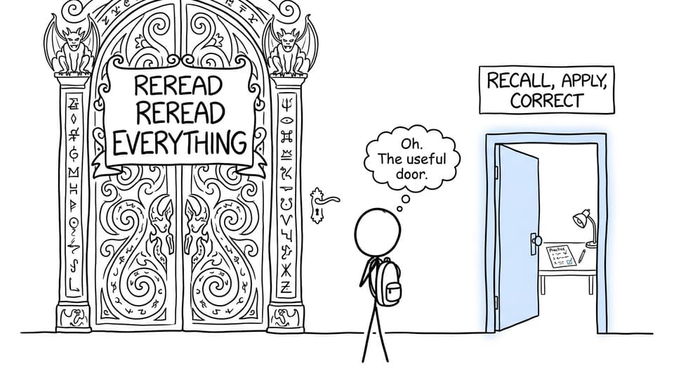 A student choosing the useful revision door