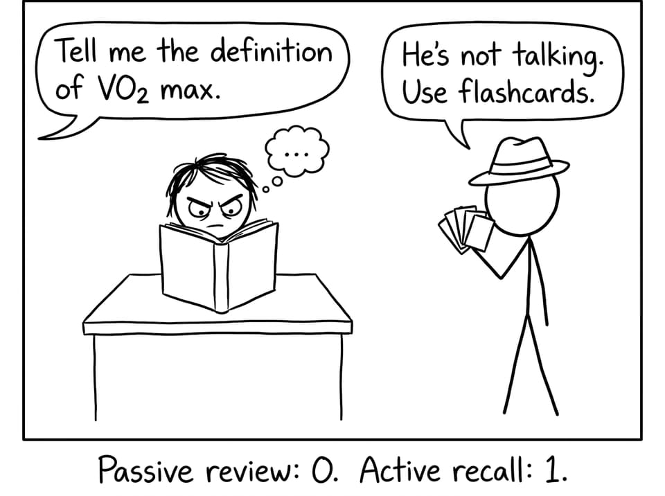 Comic about active recall vs passive review