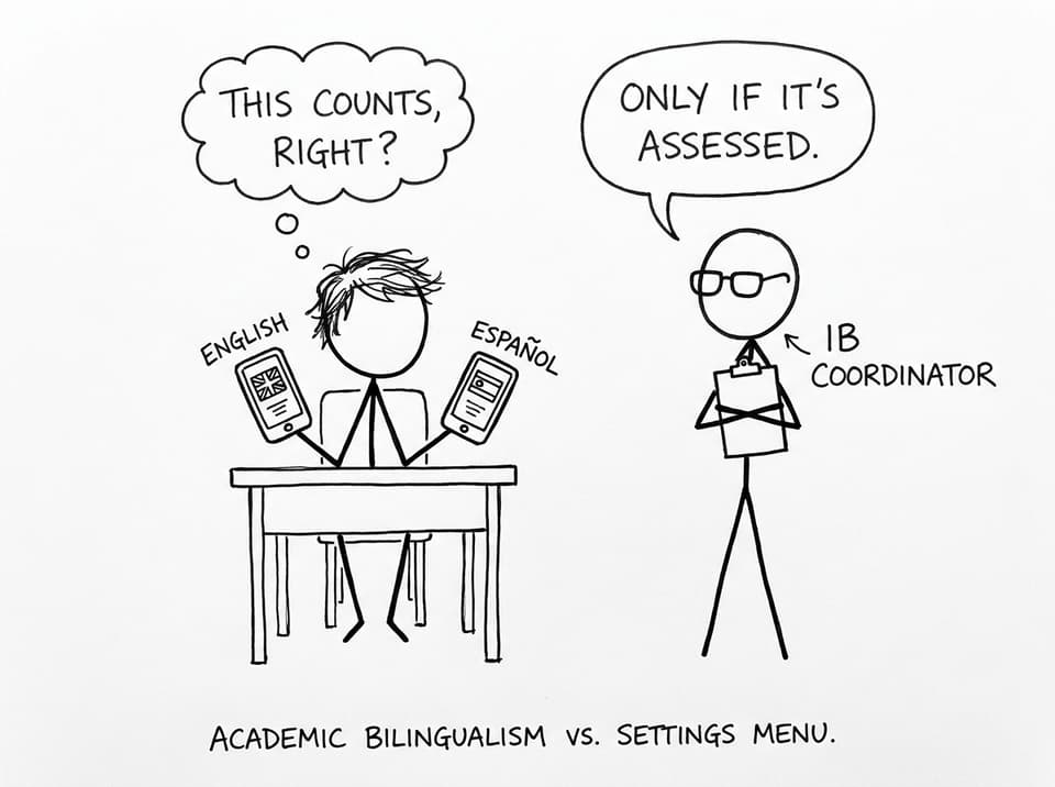 Comic about phone language vs academic bilingualism