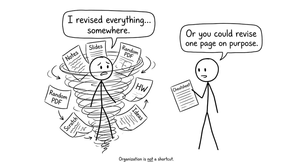 Student in a tornado of notes