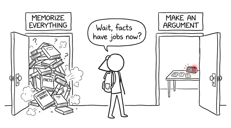 An IB History student discovers that facts have jobs inside an argument