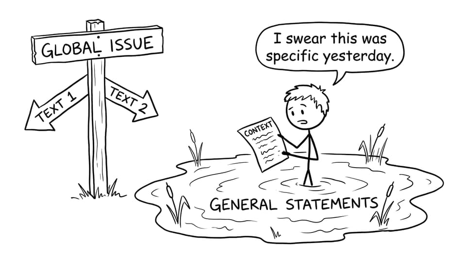 Global issue signpost while student is stuck in general statements