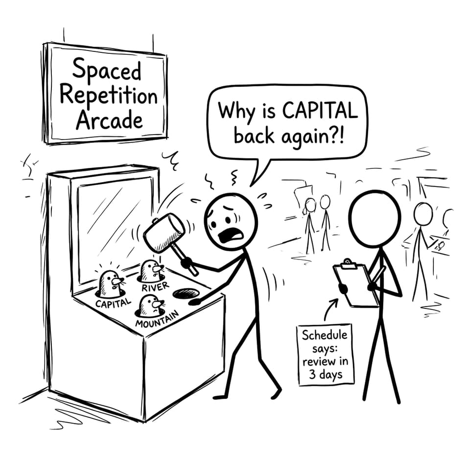 Spaced repetition arcade comic