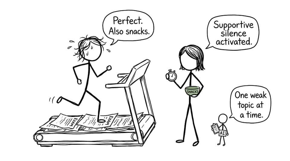 A parent discovers that snacks and silence can be an excellent revision strategy
