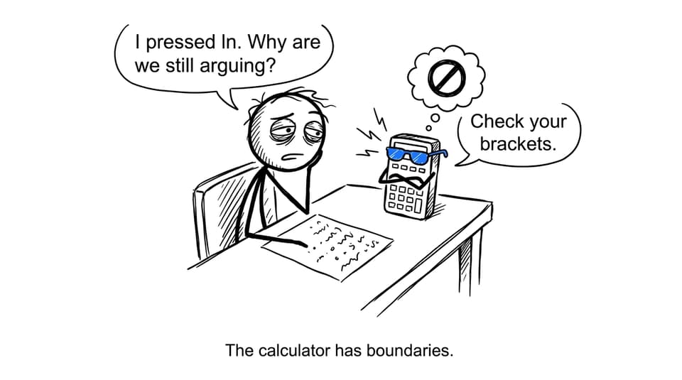 An IB Chemistry student negotiating with a calculator over brackets