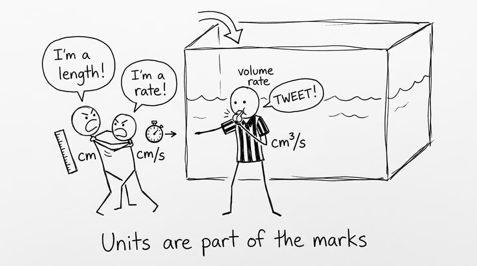 XKCD comic: units arguing during a tank-filling problem