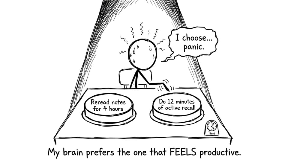 Comic about choosing between rereading and active recall