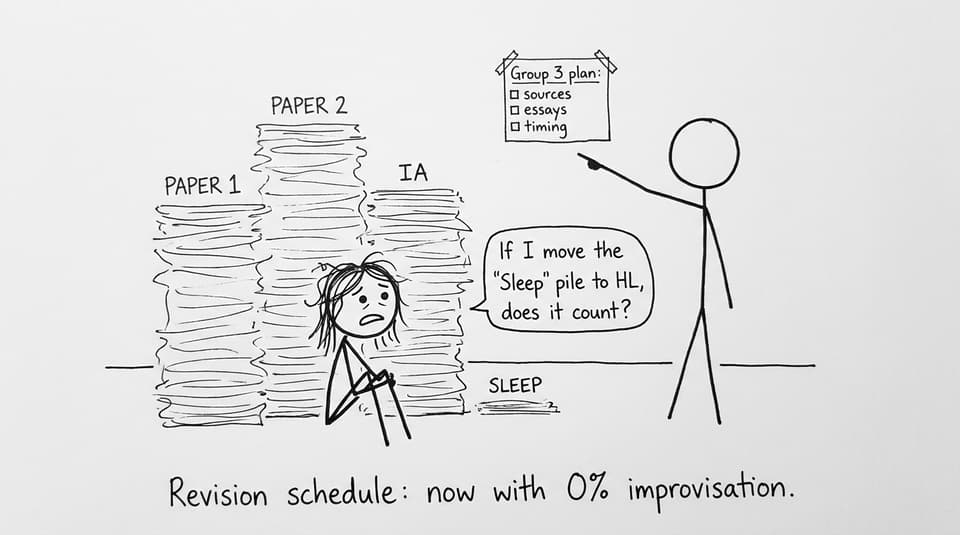 Stressed student with tiny checklist comic