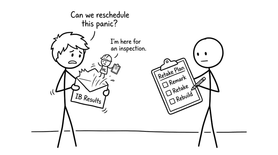 Comic: IB results panic meets a retake plan