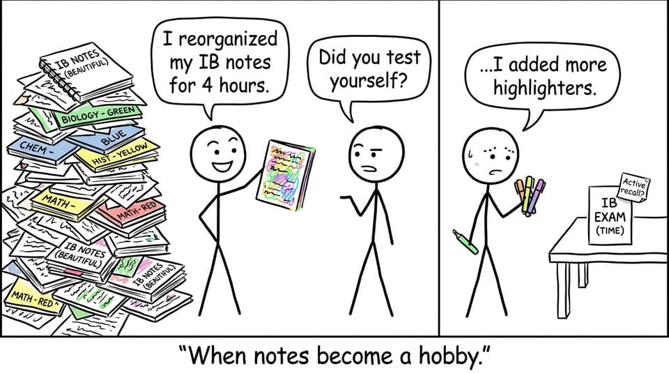 Comic about pretty notes vs active recall