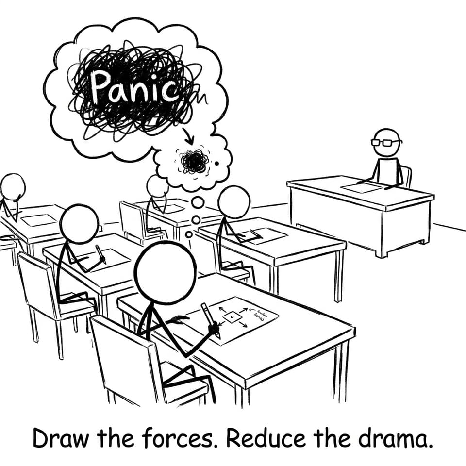 Exam panic shrinking with FBD comic