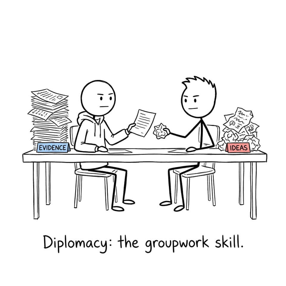 Two students trading Evidence and Ideas like diplomacy