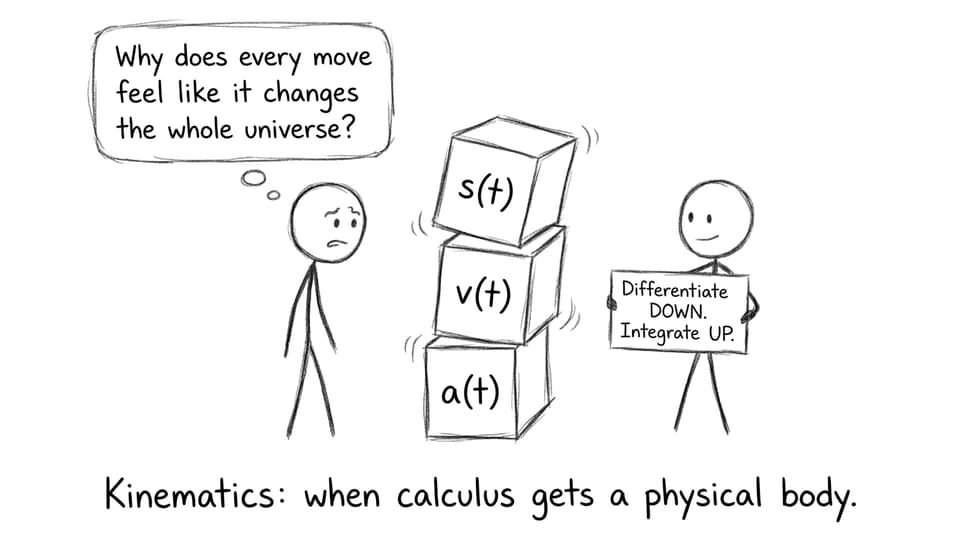 Stick-figure Jenga tower of s(t), v(t), a(t)