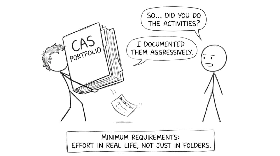 A student with a huge CAS folder joke