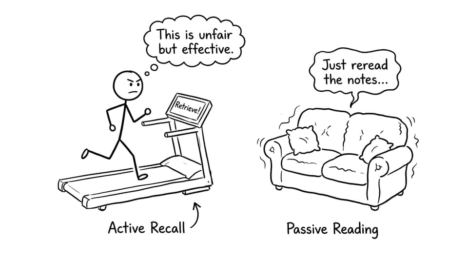 Active recall treadmill vs passive reading couch