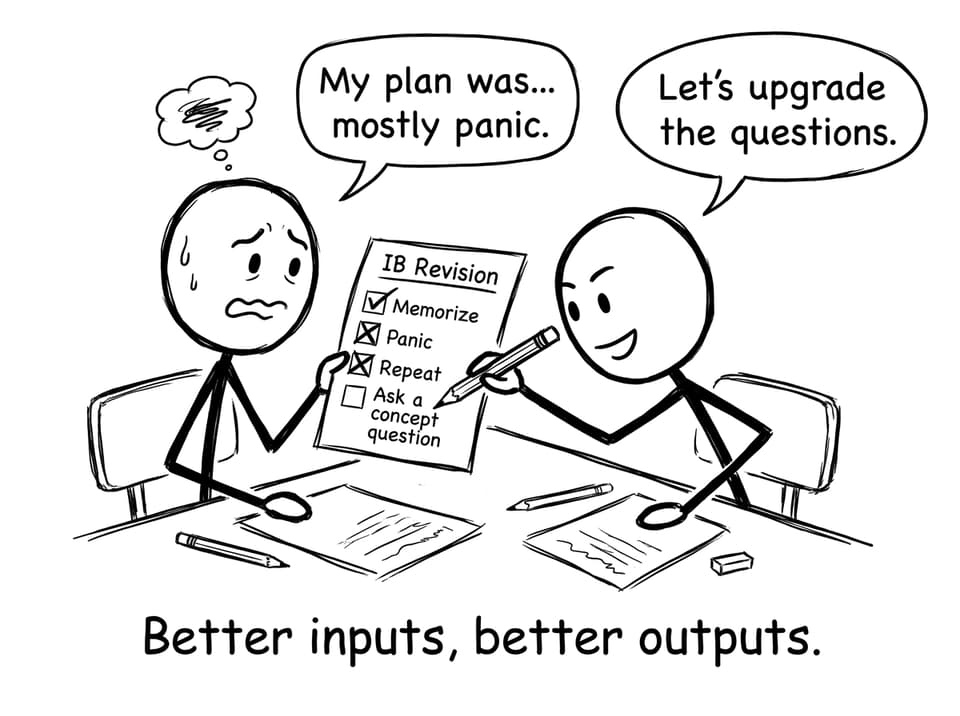Two students upgrade an IB Revision checklist from panic to concept questions