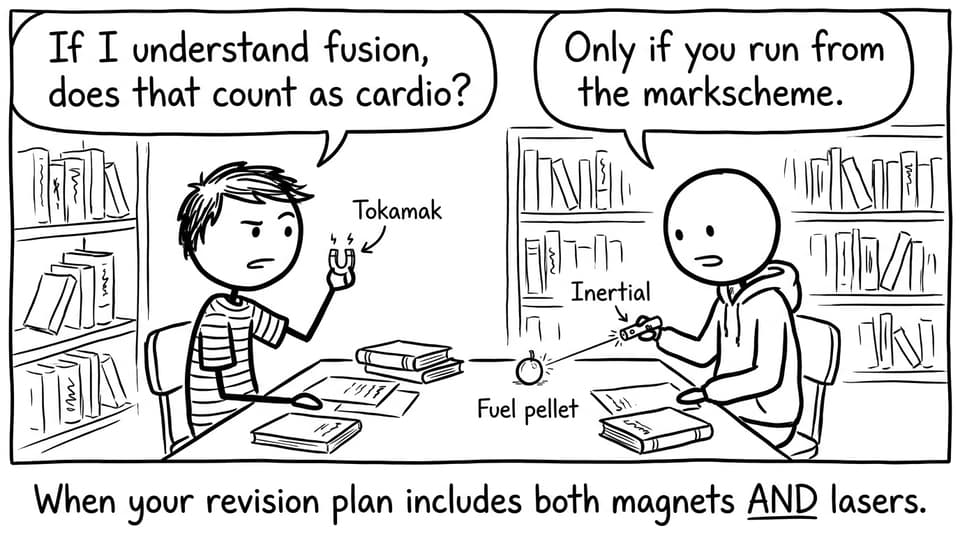Two IB students revising fusion with magnets and lasers