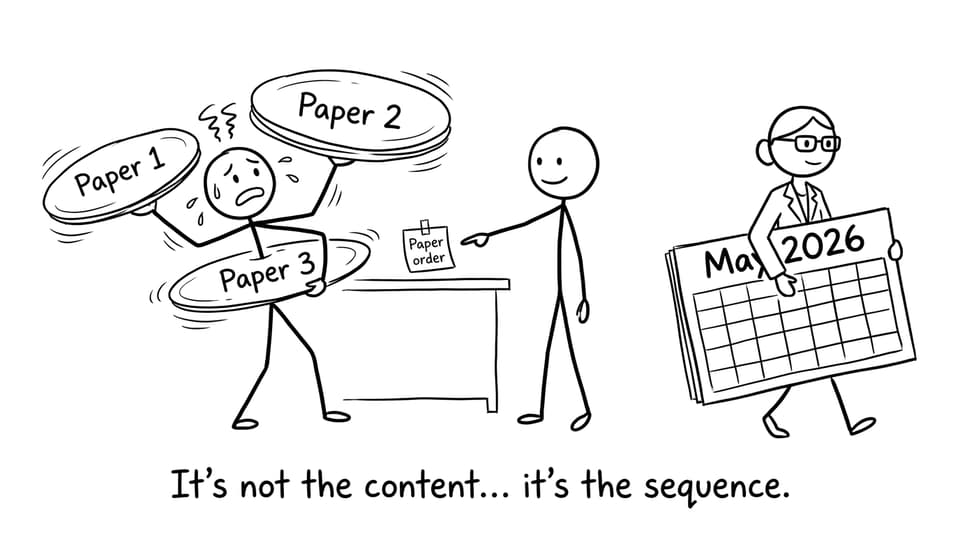 Stick-figure comic about paper order stress
