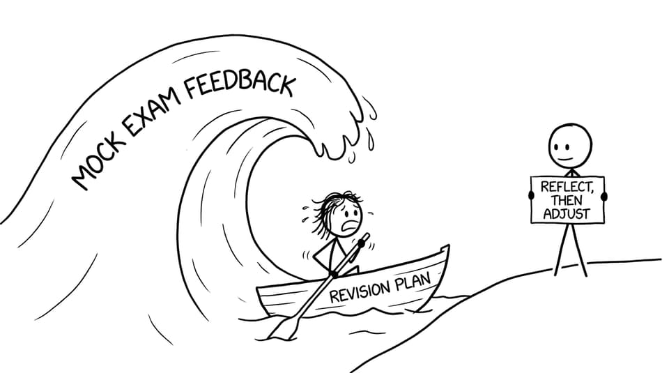 IB student rowing a revision plan boat while feedback wave approaches