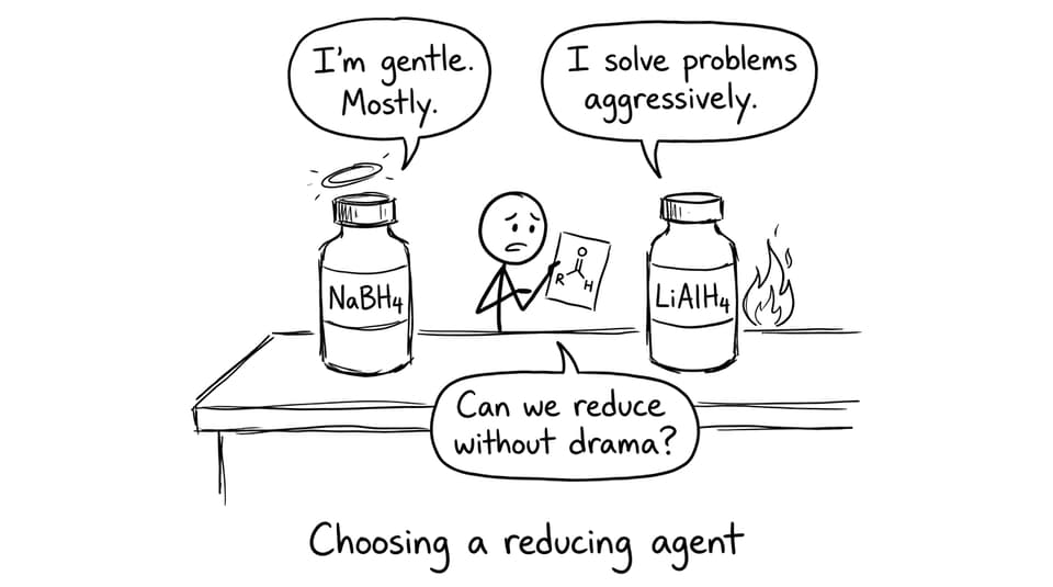 NaBH4 vs LiAlH4 personality comic