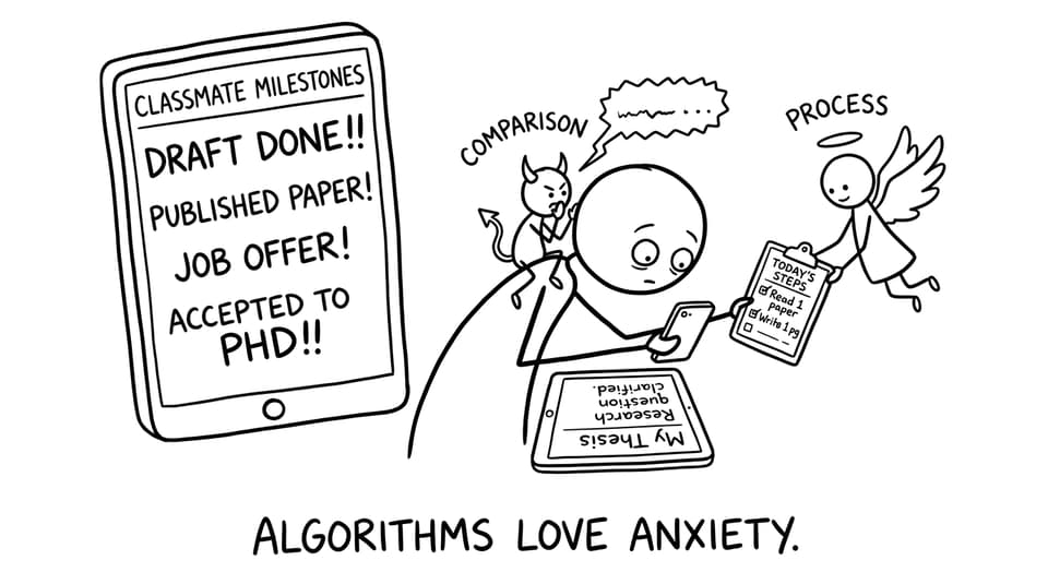 Student doomscrolling milestone posts