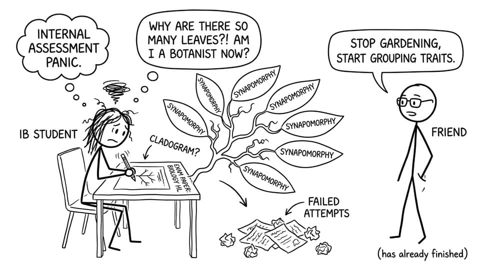 An IB student accidentally turns a cladogram into a literal tree
