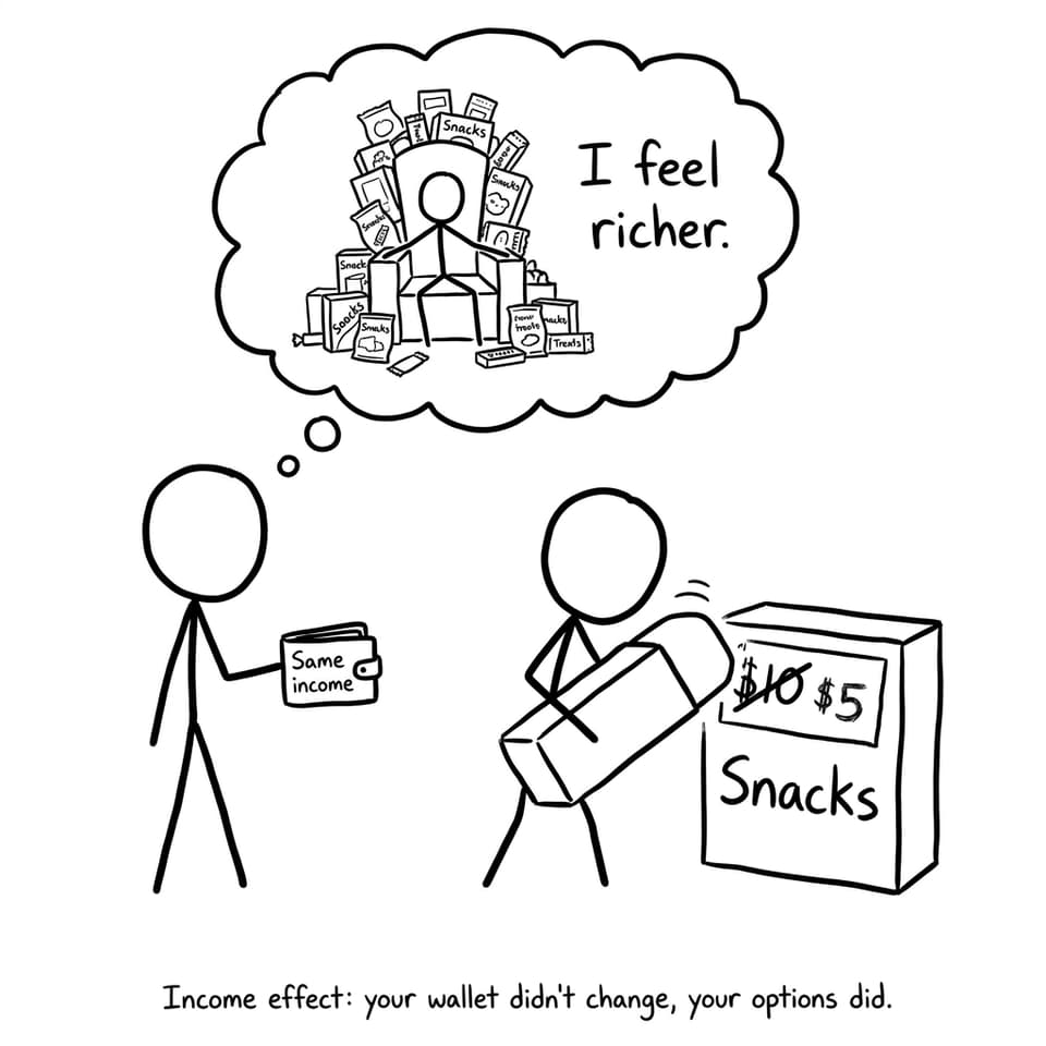 Income effect: your wallet didn't change, your options did.