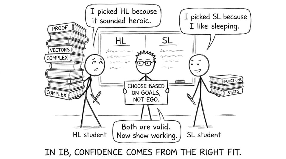 IB students choosing HL vs SL with humor