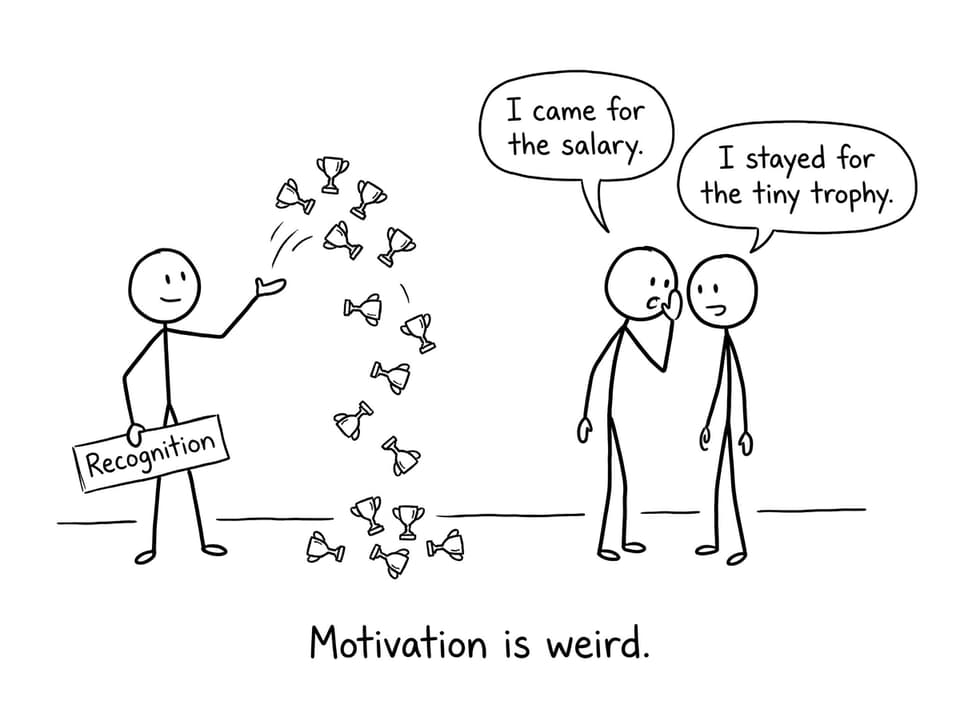 A tiny “Recognition” trophy comic about motivation