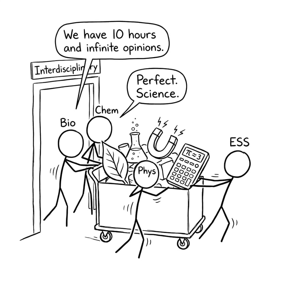 Comic about Bio Chem Phys ESS collaboration chaos